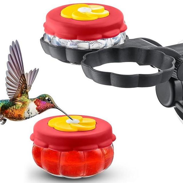Handheld Small Glass Hummingbird Feeders (Set of 2) with Window Suction Mount Base - Window/Handheld or Tabletop Mini Hummingbird Feeders for Outdoors