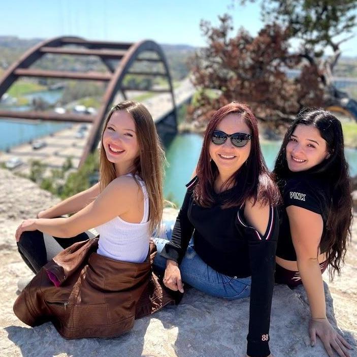 Marisa, Mom, and Kaitlyn at the 360 bridge, spying on the match play tournament!