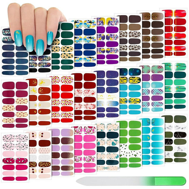 Maitys 336 Pieces 24 Sheets Full Wrap Nail Polish Strips Stickers Self Adhesive Gel Nail Strips Art Decals with File for Women DIY Decorations(Gradient Style)
