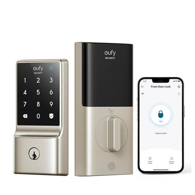 eufy Security WiFi Smart Lock C210, Keyless Entry Door Lock for Front Door, No Bridge Required, Easy Installation, Touchscreen Keypad Deadbolt Lock, App Remote Control, BHMA Certified, Nickle