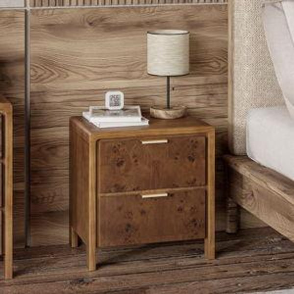 COZAYH Farmhouse Nightstand Set of 2 with 2 Drawer, Distressed Wood Rustic Accent Bedside Table, Burl Finish Side Table for Bedroom, Entryway, Fully Assembled, Brown