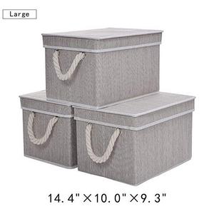 Storage Bin with Lid, Foldable Basket Organizer With Strong Cotton Rope Handle By StorageWorks, Gray, Bamboo Style, Large, 3-Pack