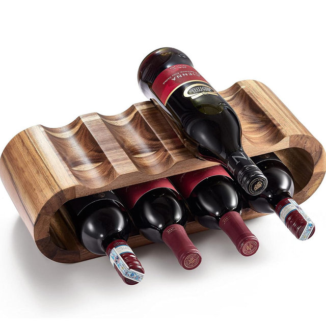 BLUEWEST Wooden Countertop Wine Rack – 8-Bottle Acacia Wine Holder Stand – Freestanding Wine Storage – Great for Home Decor No Assembly Required