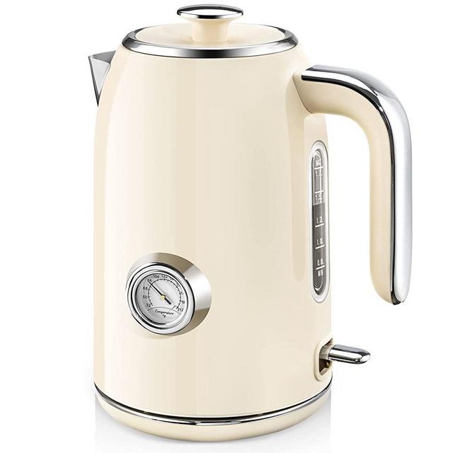 SULIVES Hot Water Kettle Electric, 1.7L Stainless Steel Tea Kettle with Temperature Gauge, 1500W Water Boiler with LED Light, BPA-Free, Auto Shut-Off and Boil-Dry Protection
