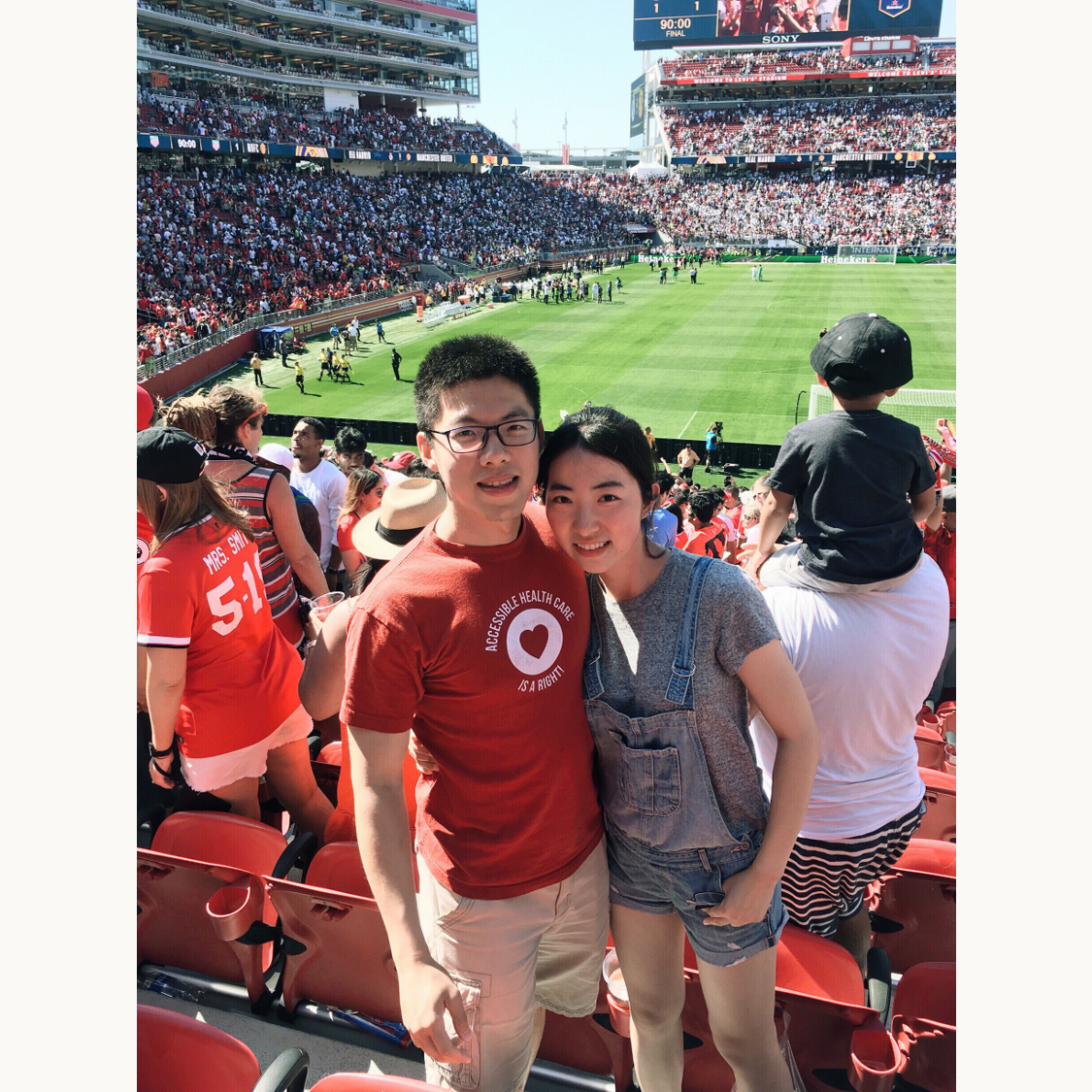 Two soccer laymen in the soccer game at Levi's stadium.:D
We enjoy the passion and fun!