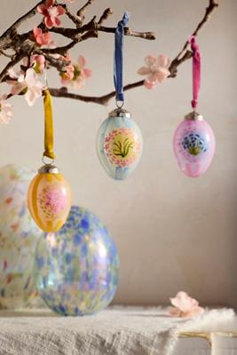 Painted Egg Glass Ornaments, Set of 3