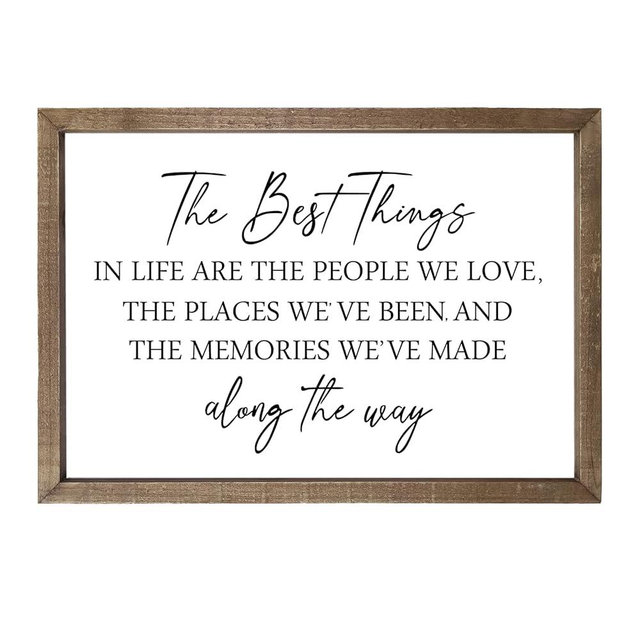 Comurdyo The Best Things in Life Sign 15.7''×11'' Framed Wood Memories Inspirational Quotes Wall Decor Vintage Farmhouse Wedding Gifts Sign Wall Art for family Home Bedroom (Wood White)
