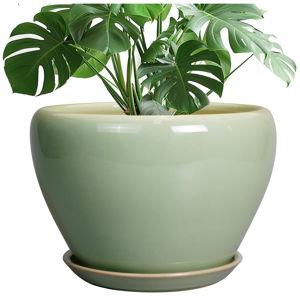 Reactive Green, Ceramic for Ceramic Planter Pot - 10 Inch Plant Pot for Indoor Plants Decorative Planter with Drainage Hole and Saucer Large Pot for Plants Outdoor Round Flower Pot for Garden Green