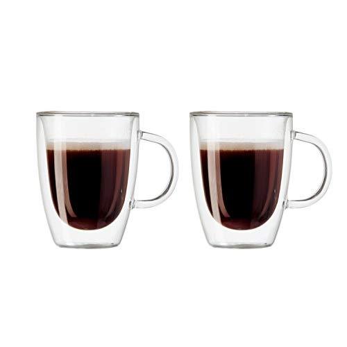 Oggi 6581 Set of 2 Double Walled Insulated 12-Ounce Borosilicate Glass Bistro Mugs
