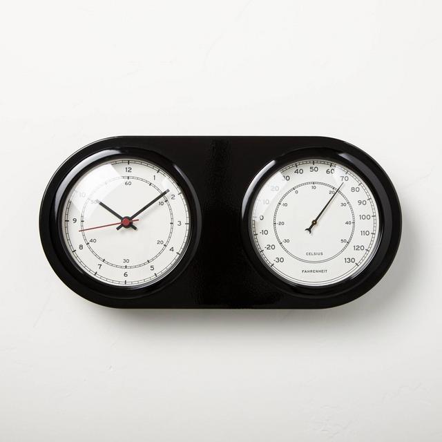 Wall Clock & Thermometer Black - Hearth & Hand™ with Magnolia