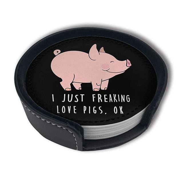 I Just Freaking Love Pigs Ok Drink Round Coasters With Holder Unique Present For Friends Men Women Funny Birthday Housewarming Gifts Apartment Kitchen Room Bar Decor Set Of 6