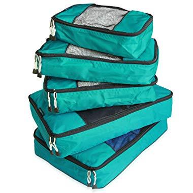 TravelWise Packing Cube System - Durable 5 Piece Weekender Plus Set [2014 Version] (Teal)