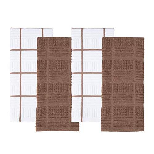 Sticky Toffee Cotton Terry Kitchen Dish Towel, 4 Pack, 28 in x 16 in, Brown Check
