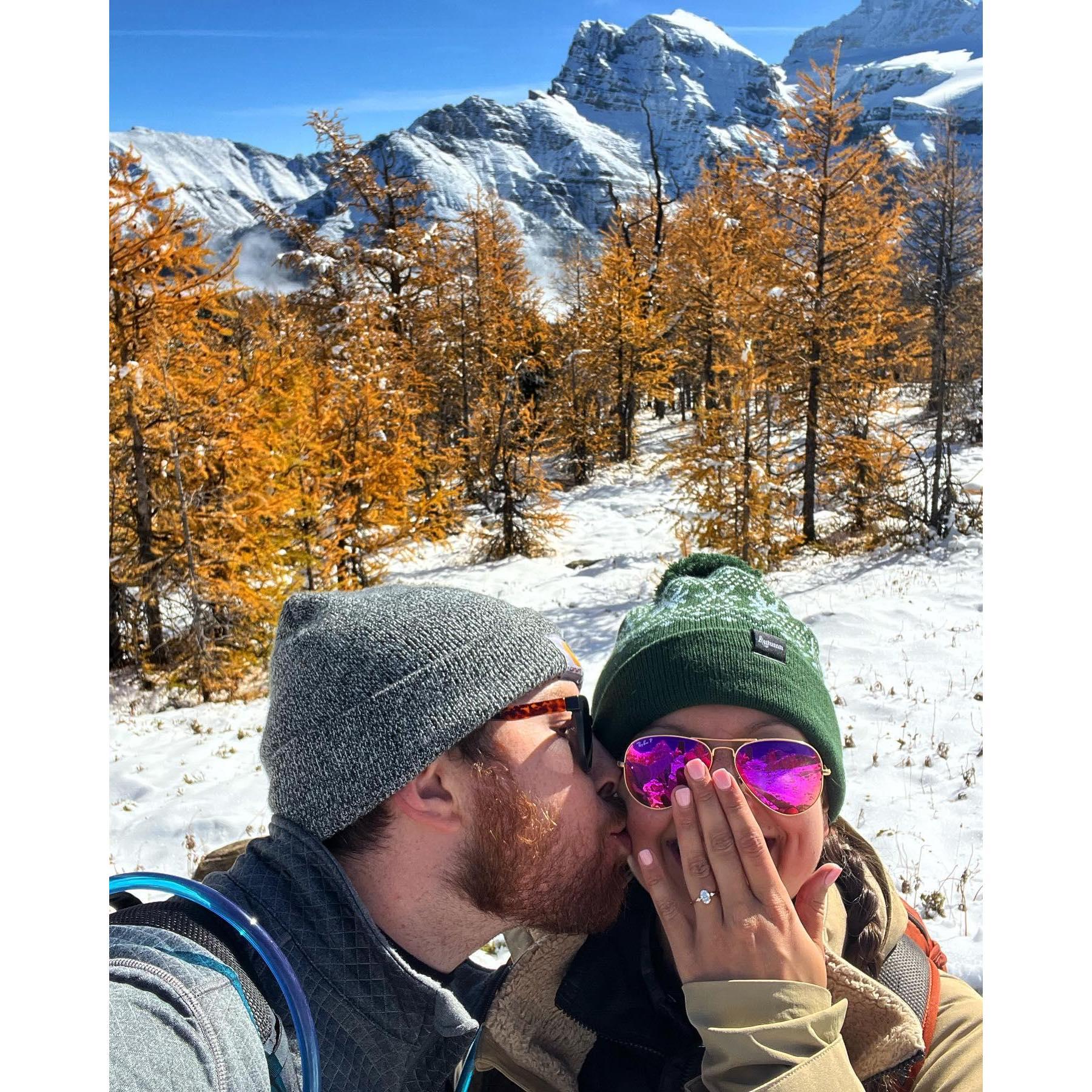 Hiking down after Brant proposed in Banff National Park!