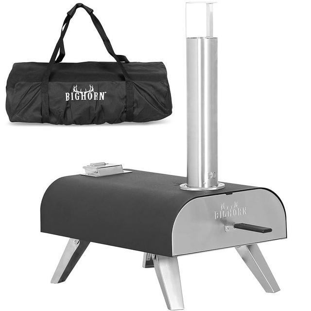 BIG HORN OUTDOORS Pizza Ovens Outdoor Wood Pellet Pizza Oven Wood Fired Pizza Maker with Carry Bag Portable Stainless Steel Pizza Grill, Black