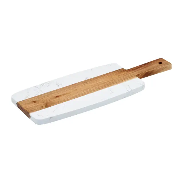 Winco Marble and Wood Serving Board, 15" x 6"