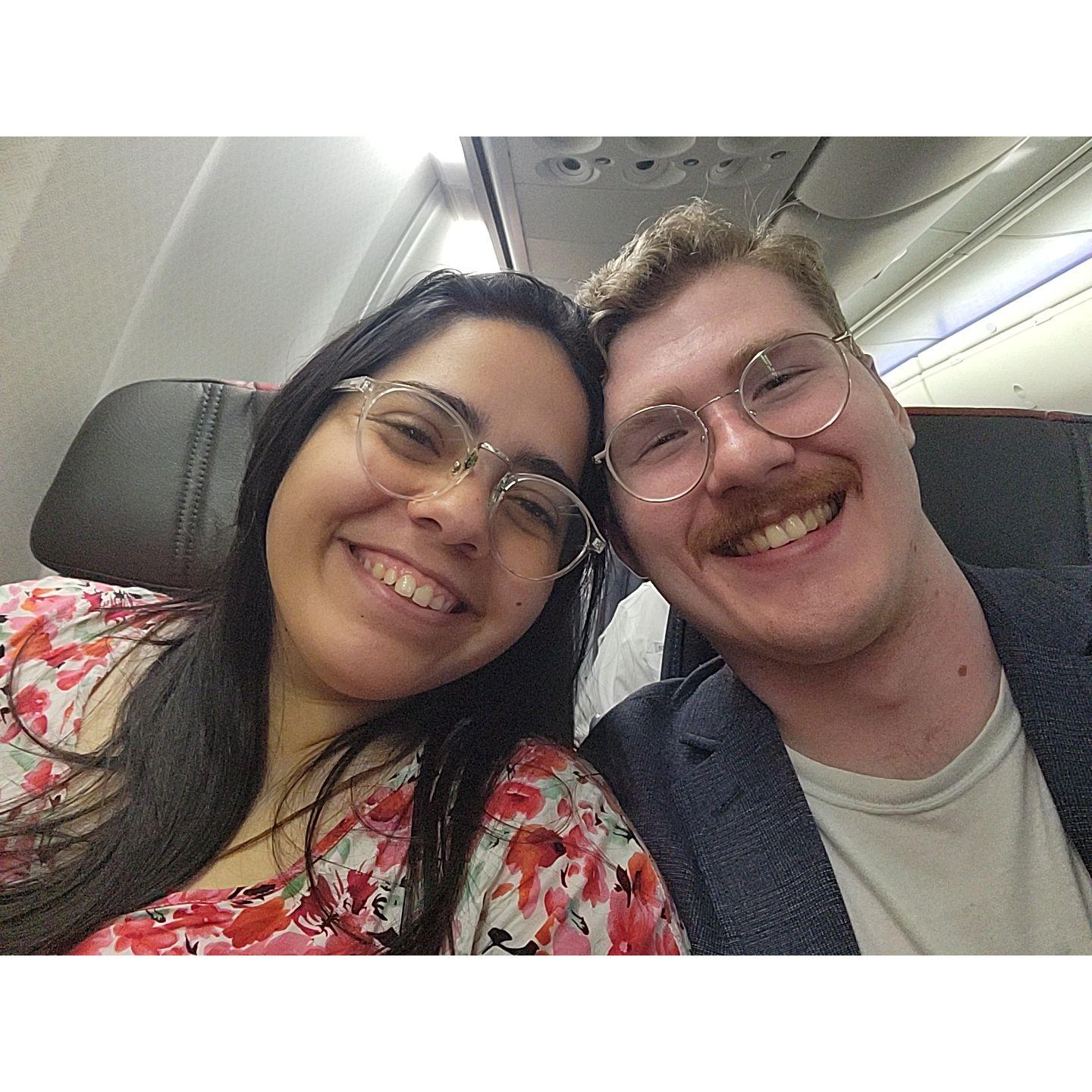 On the flight back home! Fun fact: This trip was perfectly sandwiched right between 2 of our friends' weddings. Josh and Rileigh's, ~3 weeks in the DR, Nathan and Jess's