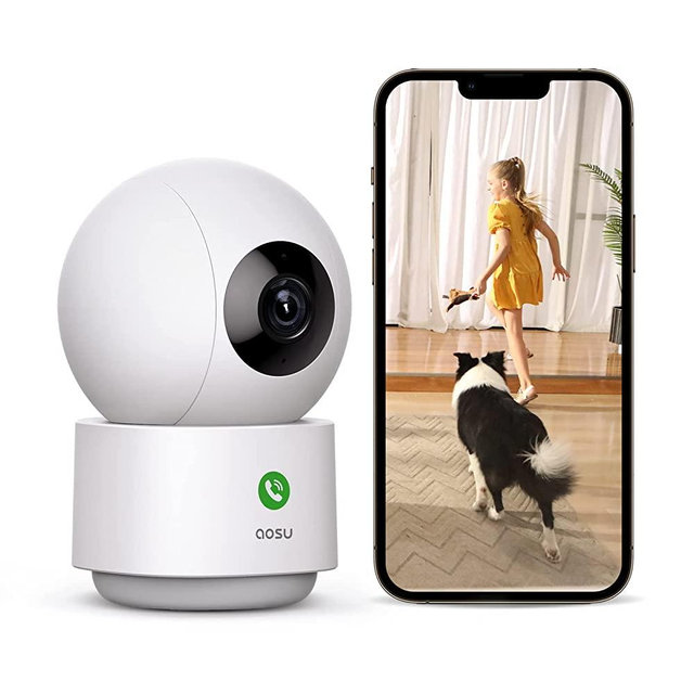 AOSU 2K Security Camera Indoor, Baby Monitor Pet Camera 360-Degree for Home Security, WiFi Camera with 5/2.4 GHz Wi-Fi, One-Touch Calls, Smart Motion Tracking, IR Night Vision, Works with Alexa