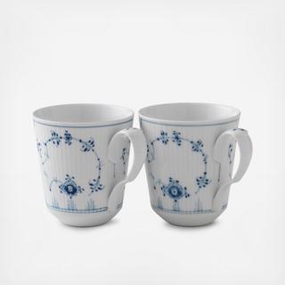 Blue Fluted Plain Mug, Set of 2