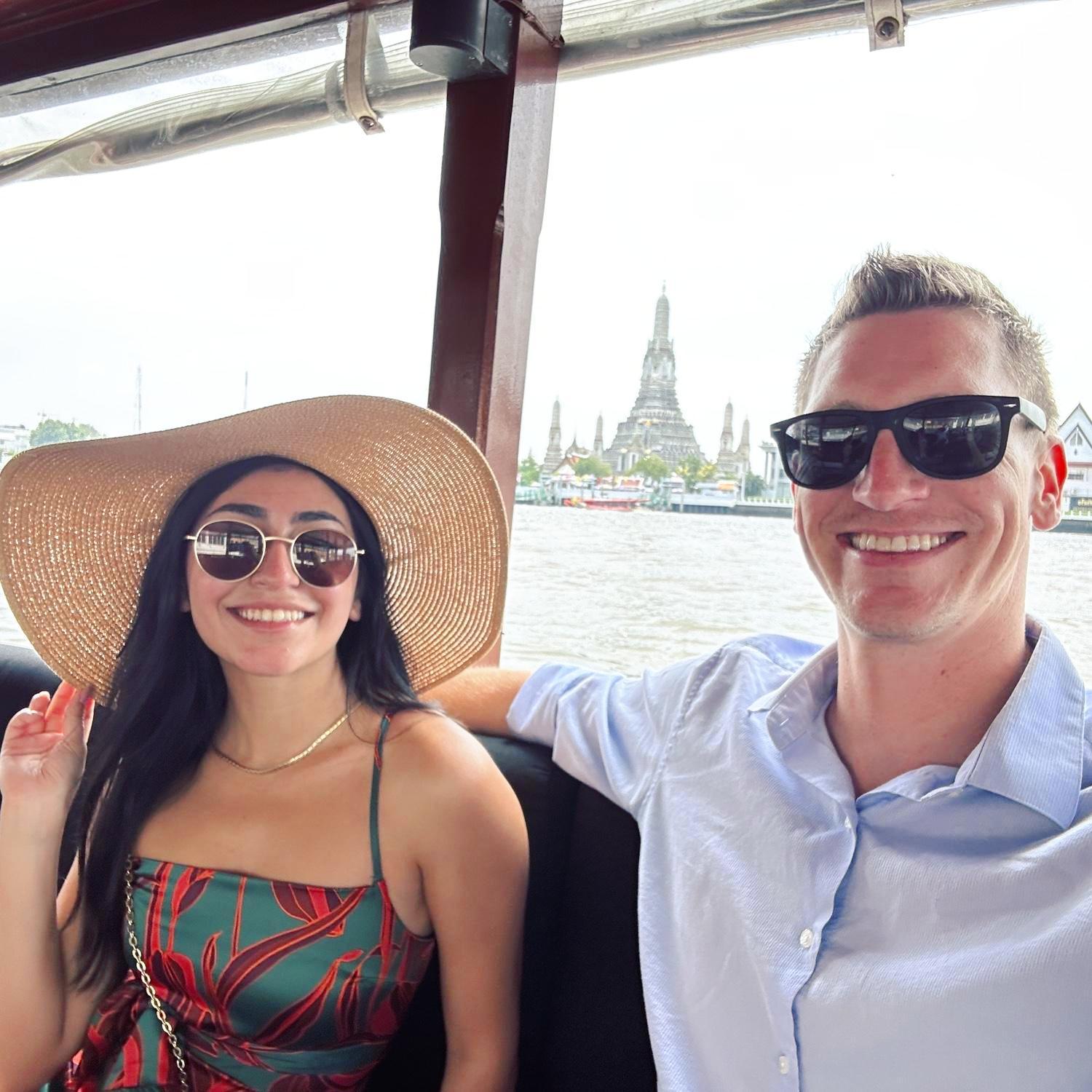 Taking a boat ride on the Chao Phraya River in Bangkok!