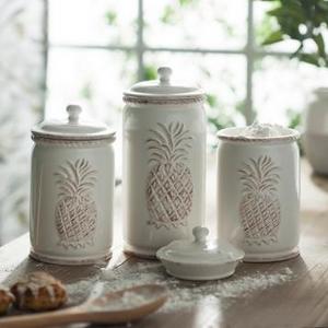 Cream Pineapple Canisters, Set of 3