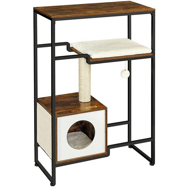 FEANDREA Cat Tree, Cat Tower, 2-in-1 Modern Cat Furniture with Storage Shelf, Space Saving Cat Condo, Rustic Brown UPCT112X01