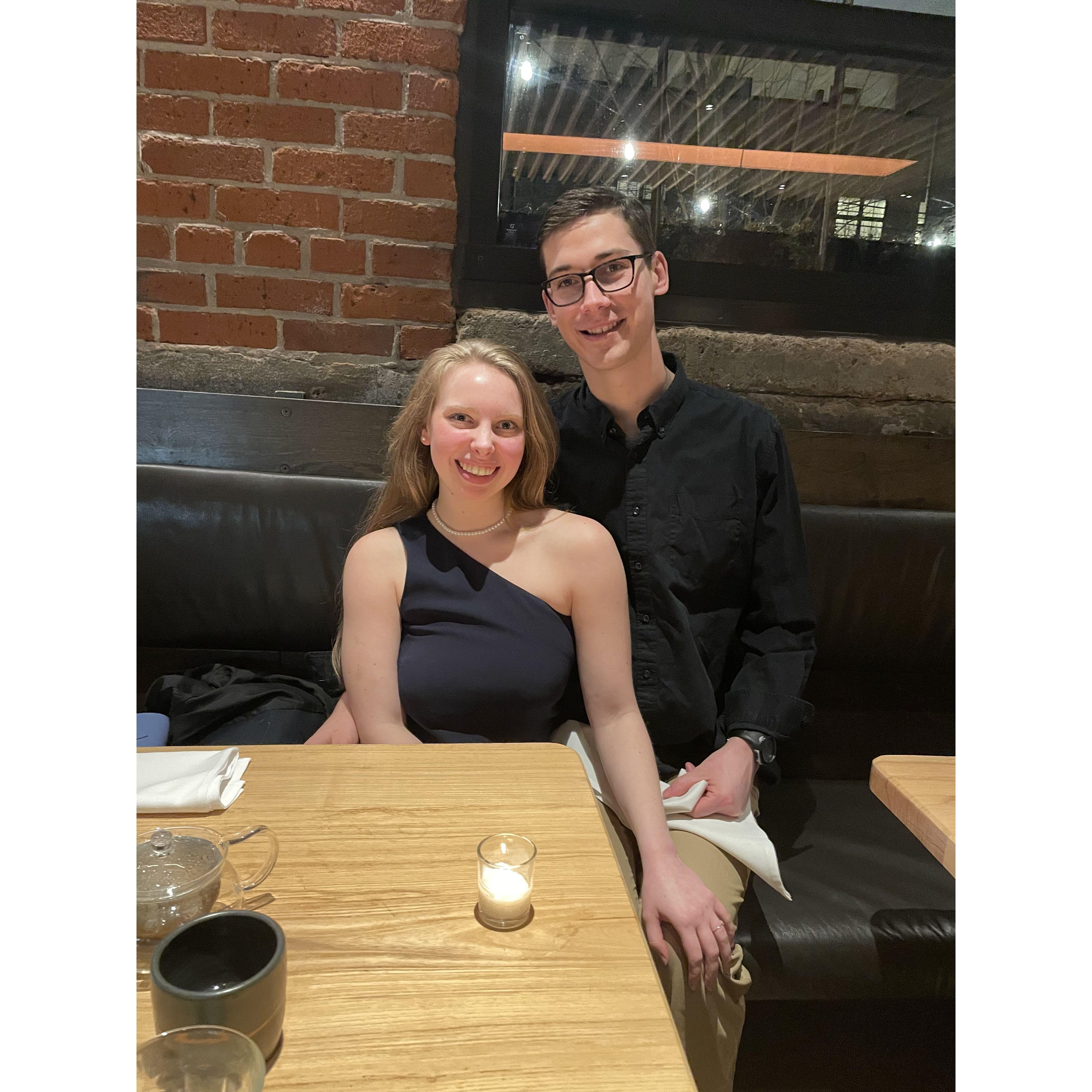 Our one-year dating anniversary dinner at Rolf & Daughters in Nashville.