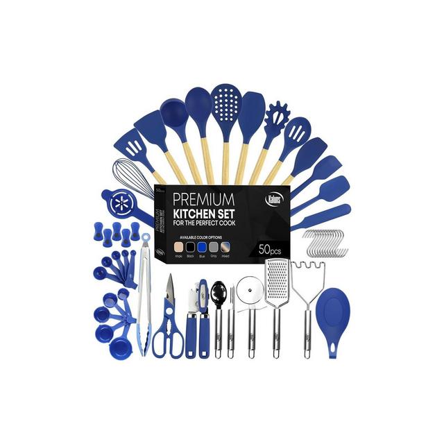 Kaluns Kitchen Utensils Set, 50 Piece Silicone And Stainless Steel Cooking Utensils, Dishwasher Safe and Heat Resistant Kitchen Tools, Blue