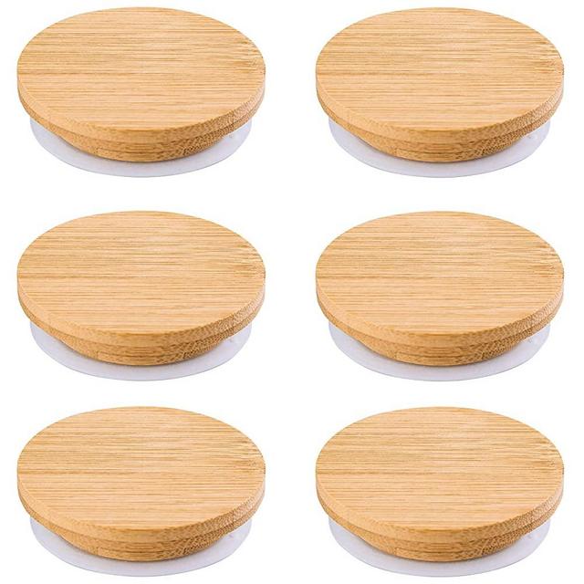6 Pack Oui Yogurt Jar Lids Set, Bamboo Wood Lids that Fit Oui Yogurt Jars, Oui Lids with Silicone Sealing Rings for Perfect Sealing
