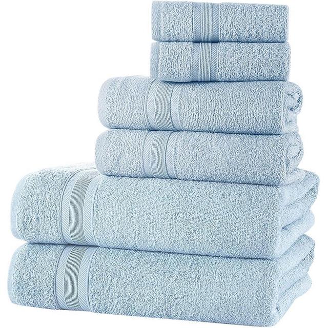 All Design Blue Bath Towels Set Quick-Dry, Soft, High Absorbent 100% Cotton Towels for Bathroom Guests Pool Gym Camp Travel College Dorm (6 Piece Towel Set, Blue)
