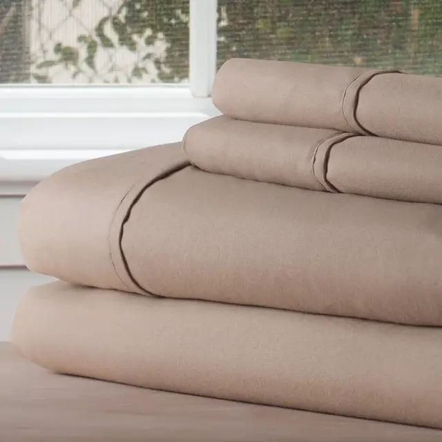 Hastings Home King Size Brushed Microfiber 4 Piece Bed Sheet and Linen Set with Stain Resistant Fitted and Flat Sheets - Taupe