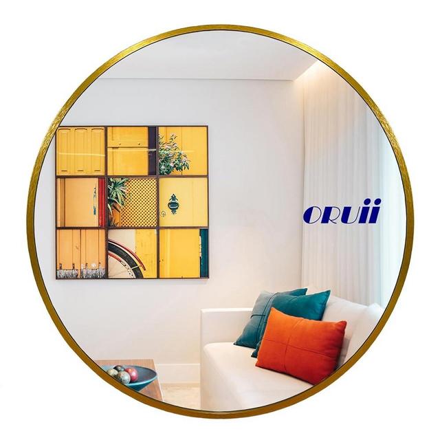 Oruii Gold Round Mirror 28 inch, Gold Round Mirror, Large Circle Mirror Gold Metal Frame, Gold Round Bathroom Mirrors for Wall, Living Room, Dining Room, Entryway.
