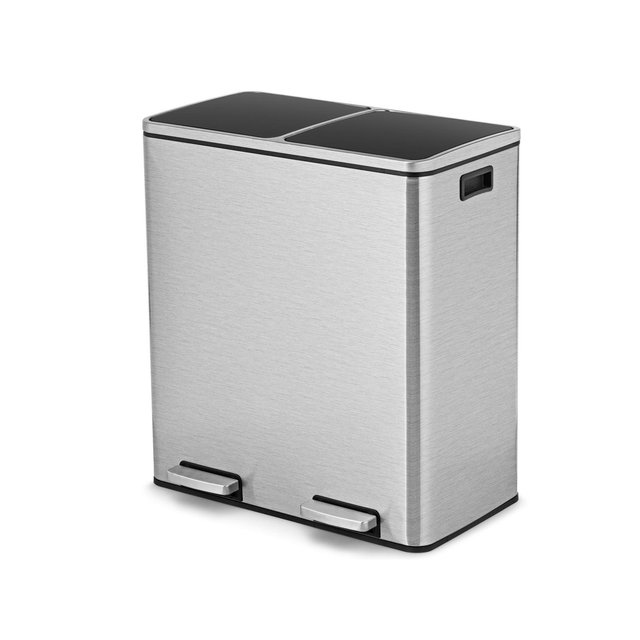 Costway 16 Gallon Stainless Steel Trash Garbage Can Double Bucket Pedal Bin