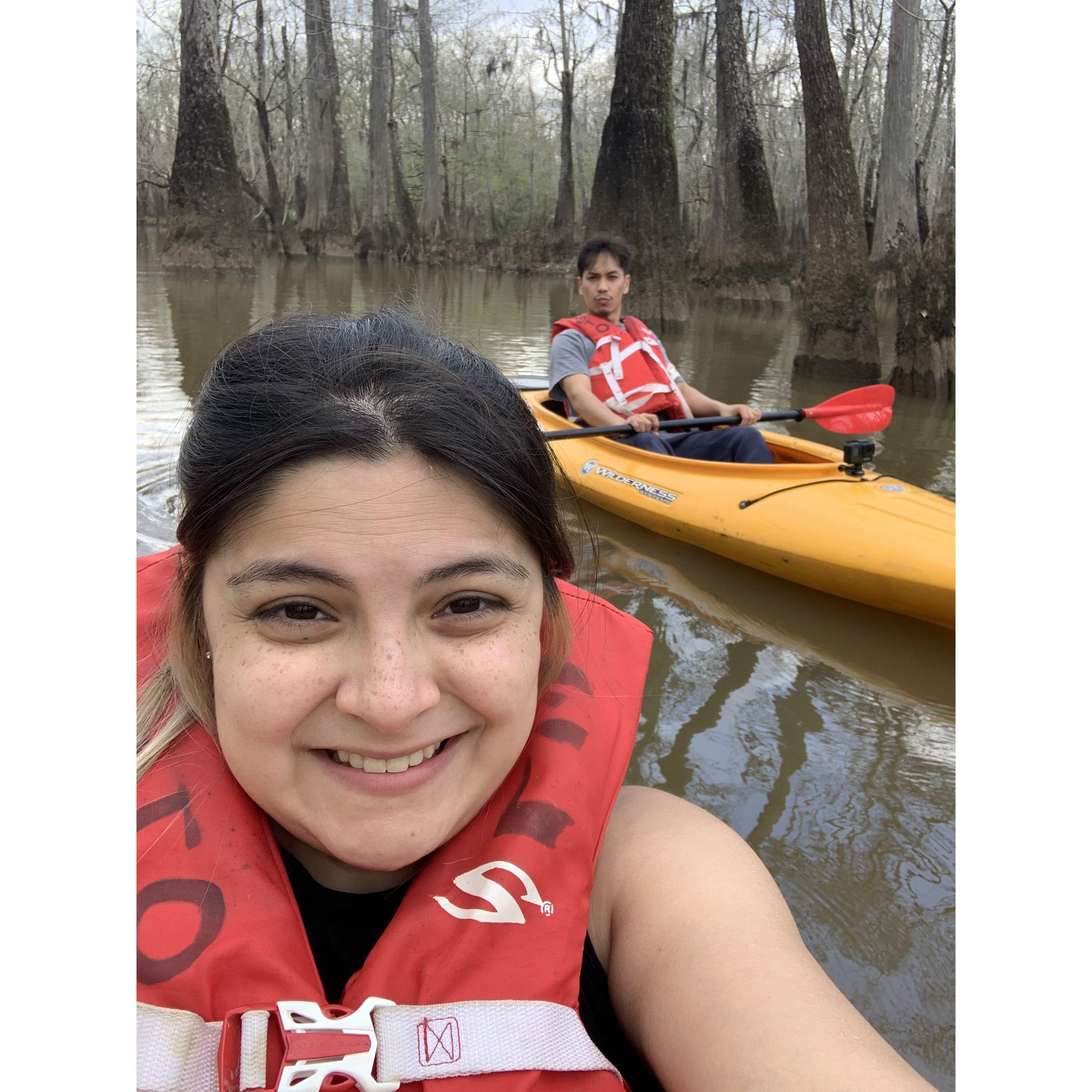 Kayaking in Big Thicket National Preserve during another camping trip