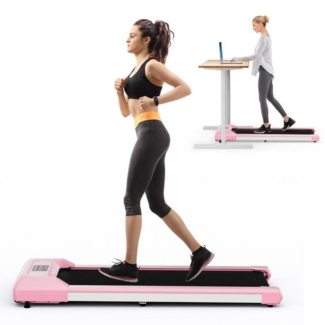 Walking Pad w/265 lbs Capacity Remote Control & LED Display Under Desk Treadmill Pink