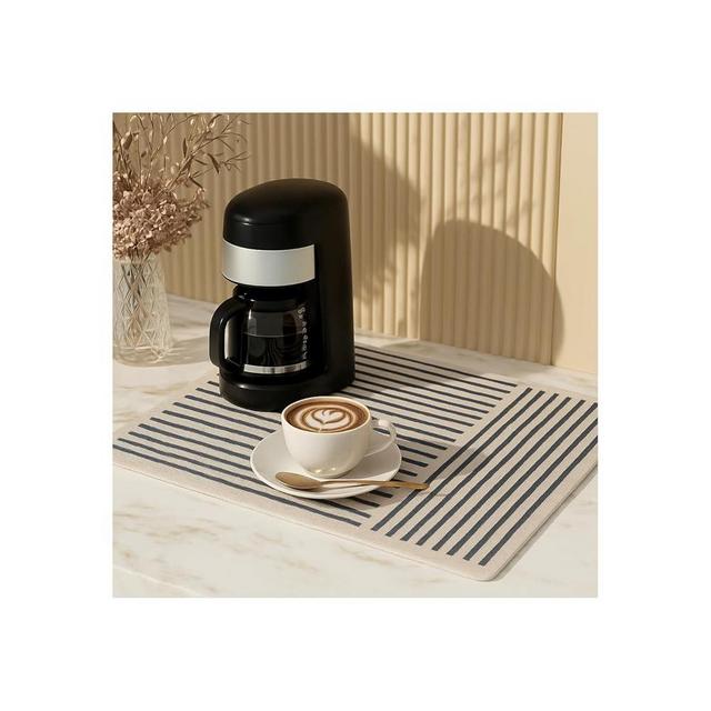 Urban Nest Absorbent Coffee Mat for Countertop, Striped Dish Drying Mat with Non-Slip Rubber Backing, Quick Dry Coffee Machine Mat, Rollable & Cuttable, Beige & Grey Stripes, 16" x 24"