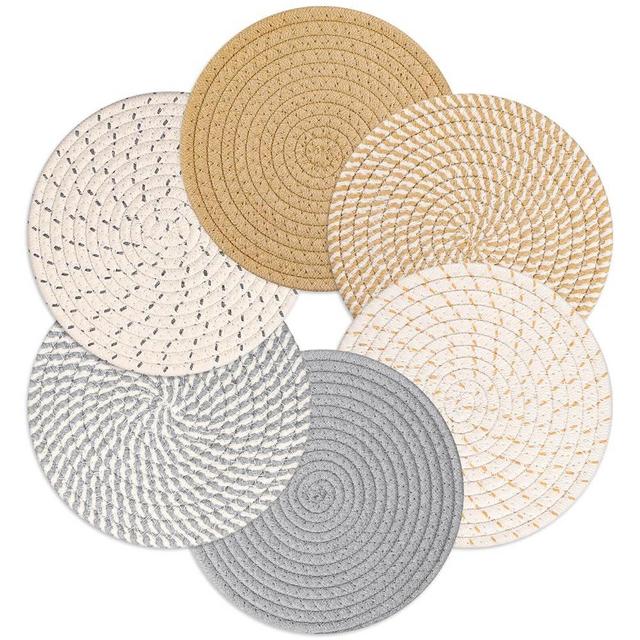 Billbotk 8" Trivets for Hot Dishes, Hot pots and Pans, 6 Heat Resistant Hot Pads, Pot Holders for Kitchen, Hot Plate Mats for Table, Kitchen Decor for Counter, Home Essentials, Farmhouse(Boho)