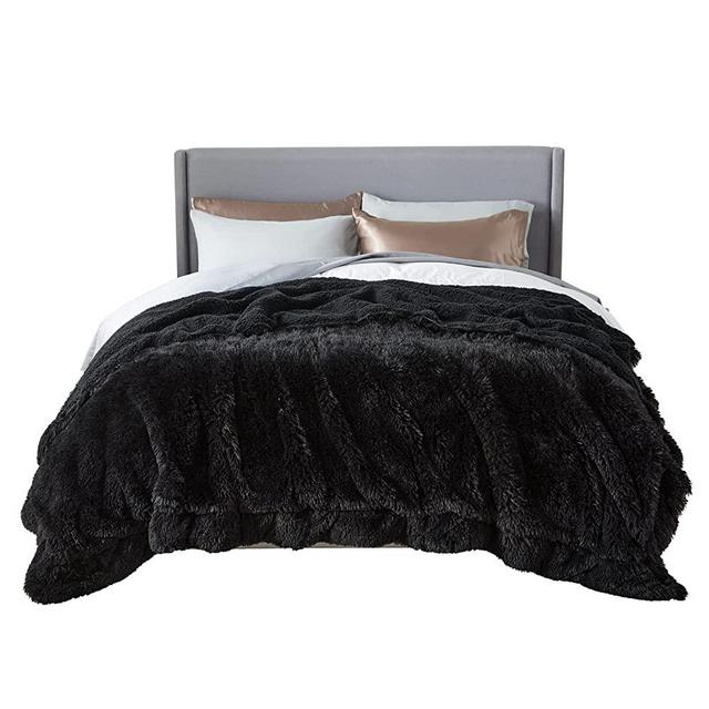 Bedsure Soft Fuzzy Faux Fur Sherpa Fleece King Size Throw Blanket Black- Warm Thick Fluffy Plush Cozy Reversible Shaggy Blanket for Sofa and Bed -Comfy Furry Blanket, Solid Black 108x90