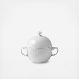 White Fluted Half Lace Sugar Bowl