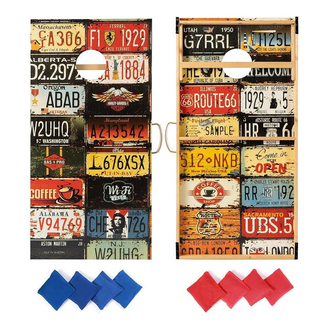 Cornhole Boards Set Regulation Size - 4'x2' Premium Solid Wood Corn Hole Toss Game with 8 Bean Bags,Velcro Design Portable Scratch Resistant Bag Toss Boards