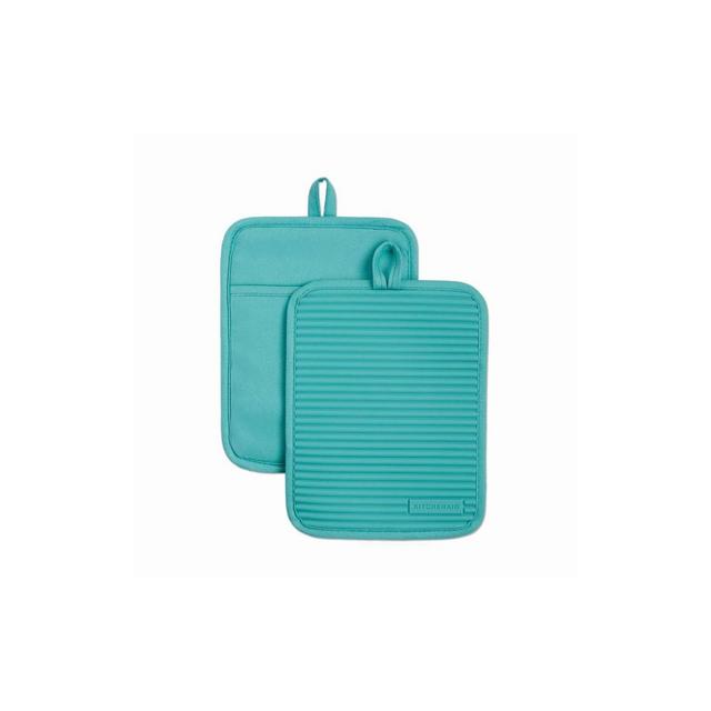 KitchenAid 2pk Silicone Ribbed Pot Holders Blue