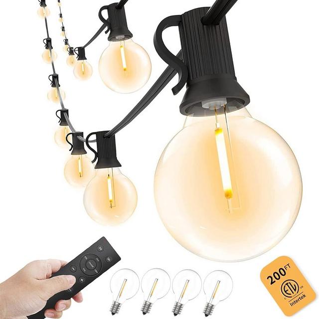 Yuusei Outdoor String Lights with Remote, Dimmable Patio Lights Outdoor Waterproof, String Lights for Outside 200ft with 100+4 Shatterproof Bulbs(4 Spare), Hanging Lights for Porch Bistro Cafe Market