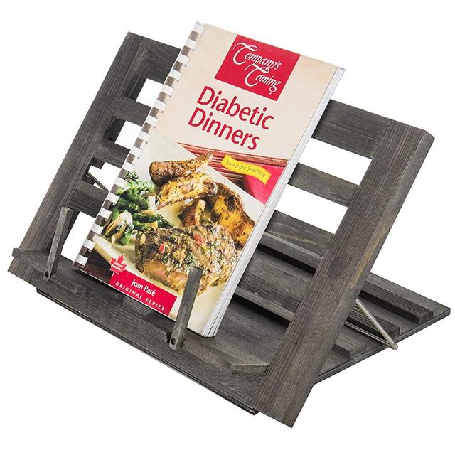 MyGift Rustic Dark Gray Wood Adjustable Cookbook & Tablet Stand