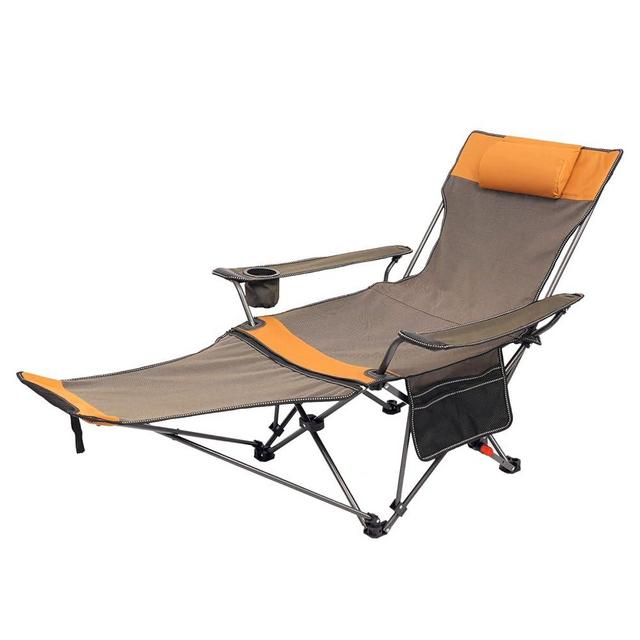 THUOPT Folding Camping Chair with Removable Footrest and Adjustable Backrest for Adults, Portable and Lightweight Reclining Lounge Chairs with Pillow, Cup Holder and Side Pocket for Outdoor