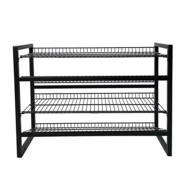 Squared Away™ 4-Tier Stackable Metal Shoe Rack in Black