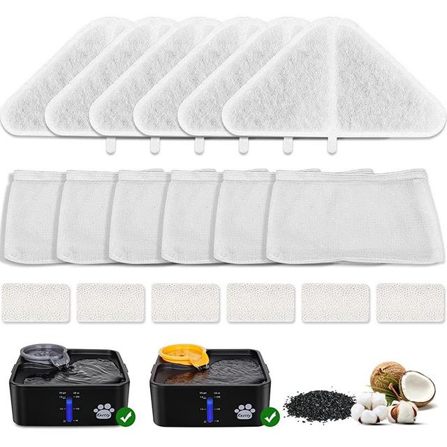 Kastty 6 Pack Replacement Filters for 235oz/ 7L/1.8gallon Square Dog Water Fountains, Made of Coconut Shell Activated Carbon and PP Cotton, Food Grade