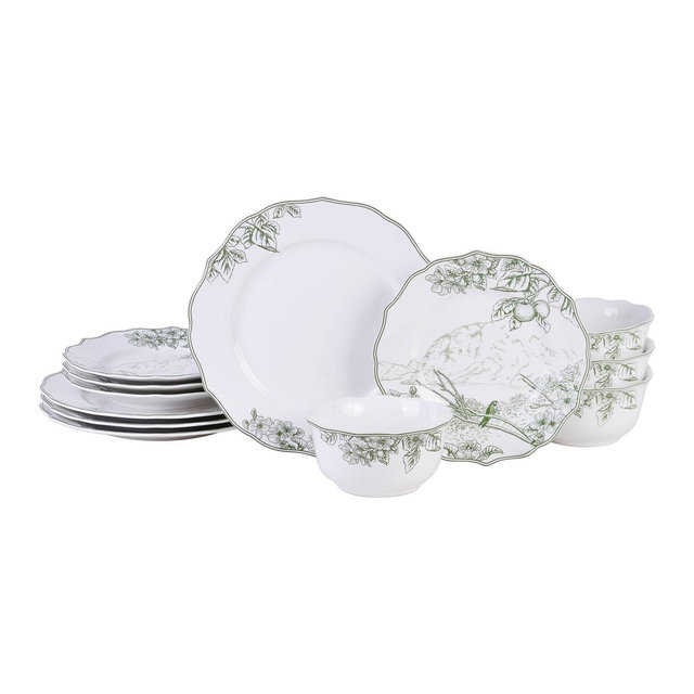 222 Fifth 12pc Hudson Valley Dinnerware Set Green/White