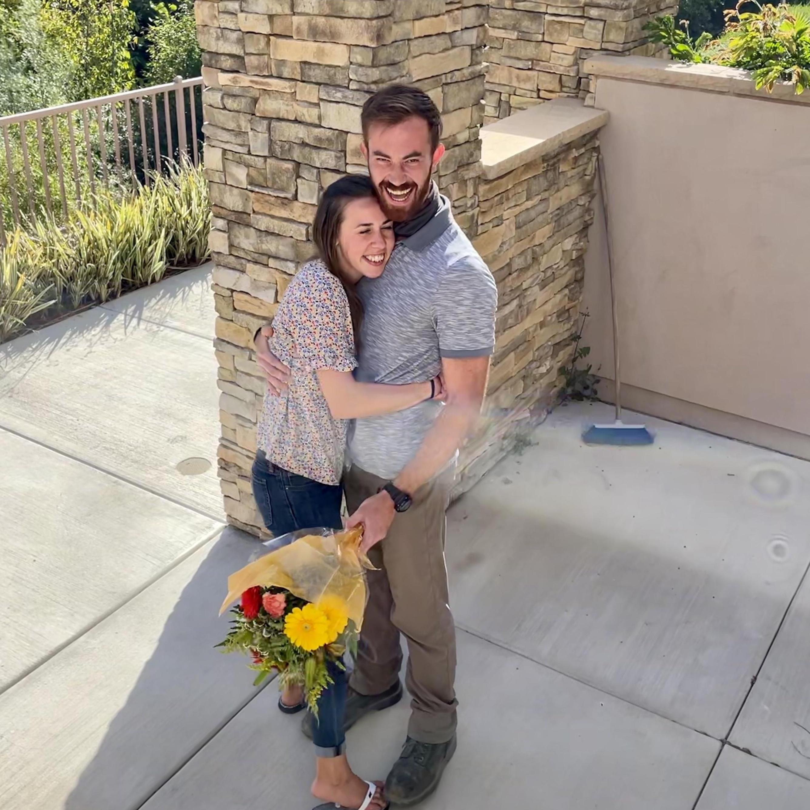 Stephen surprised Cassady with birthday flowers at her apartment in Escondido, CA.