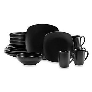 Gibson Home Paradiso 16-Piece Square Dinnerware Set in Black