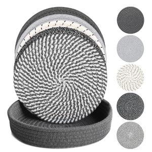 10 Inch Trivets for Hot Dishes, Hot Pots and Pans, Extra Large Thick Heat Resistant Large Coaster, Hot Pads, Kitchen Essentials, Pot Holders for Countertop with Storage Basket, 5 Pcs